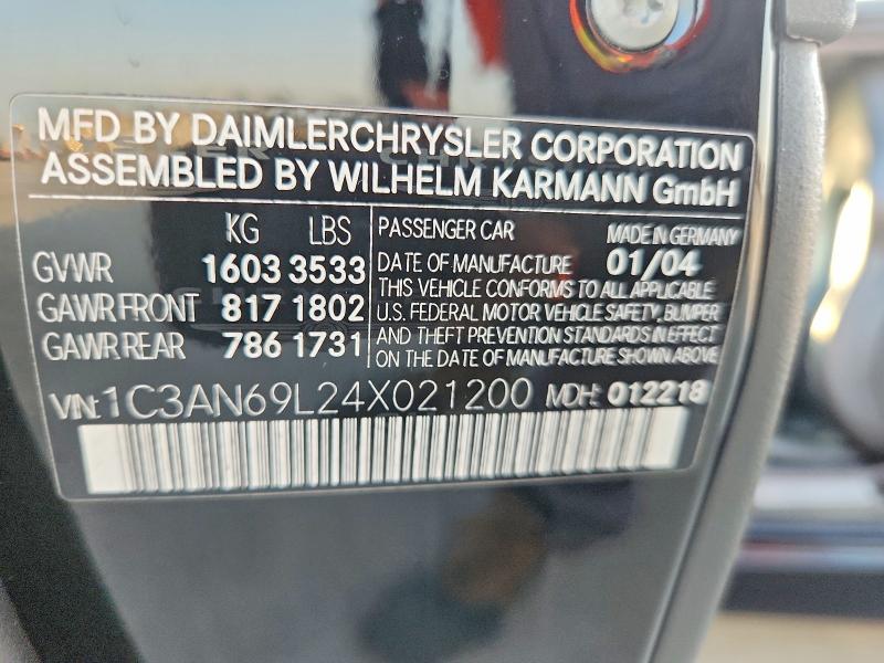 2004 Chrysler Crossfire მანქანა იყიდება აუქციონზე, vin: 1C3AN69L24X021200, აუქციონის ნომერი: 63664956