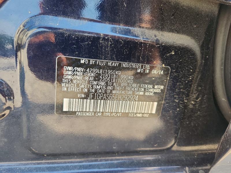 64846946 :رقم المزاد ، JF1GPAS65EH292924 vin ، 2014 Subaru Impreza مزاد بيع