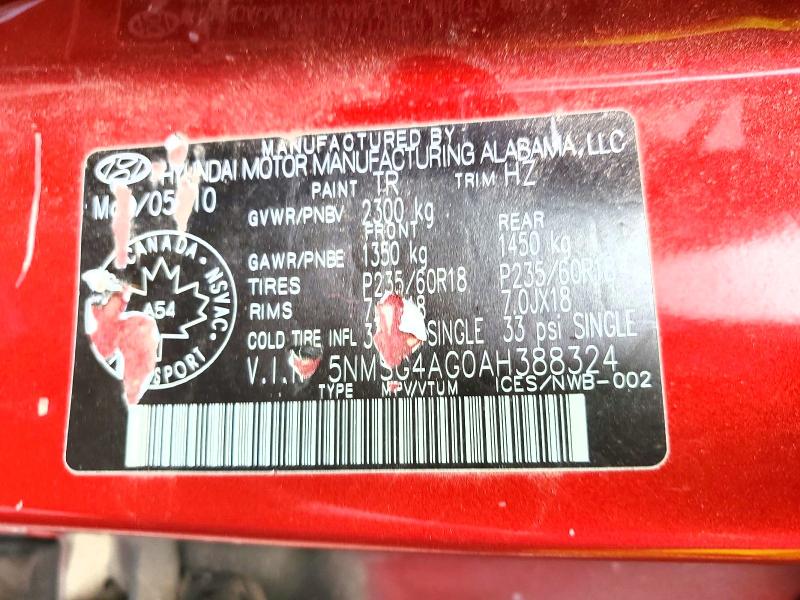 Aukcja sprzedaży 2010 Hyundai Santa Fe, vin: 5NWSG4AG0AH388324, numer aukcji: 64258706