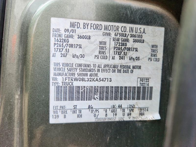 Продажа на аукционе авто 2002 Ford F150, vin: 1FTRW08L32KA54713, номер лота: 66954496