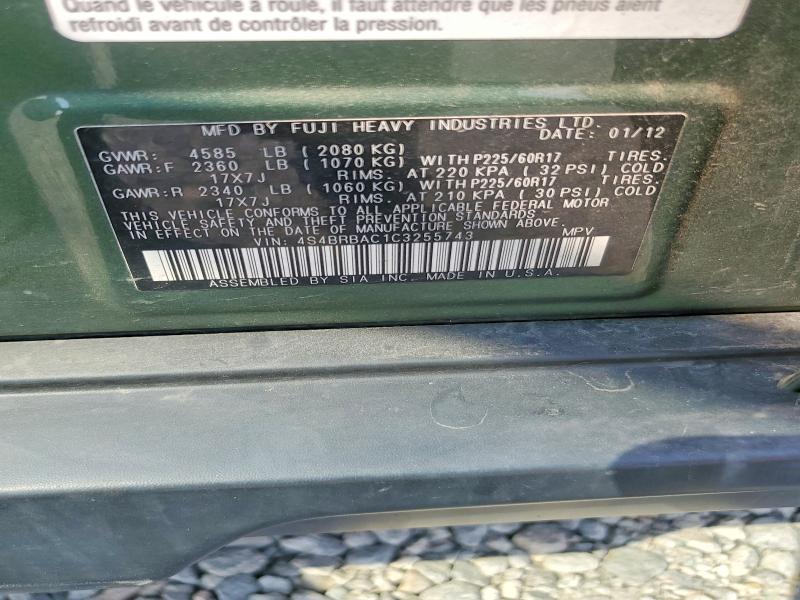2012 Subaru Outback მანქანა იყიდება აუქციონზე, vin: 4S4BRBAC1C3255743, აუქციონის ნომერი: 63813326