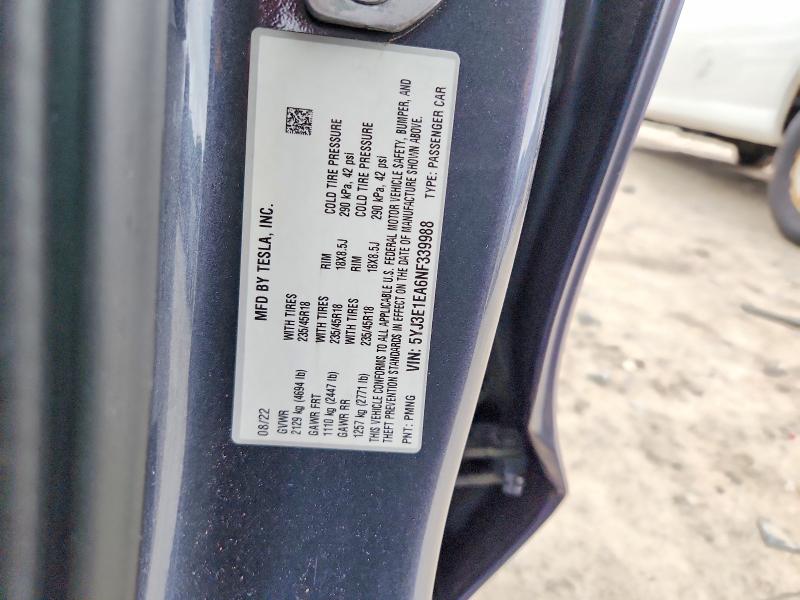 Aukcja sprzedaży 2022 Tesla Model 3, vin: 5YJ3E1EA6NF339988, numer aukcji: 61480186