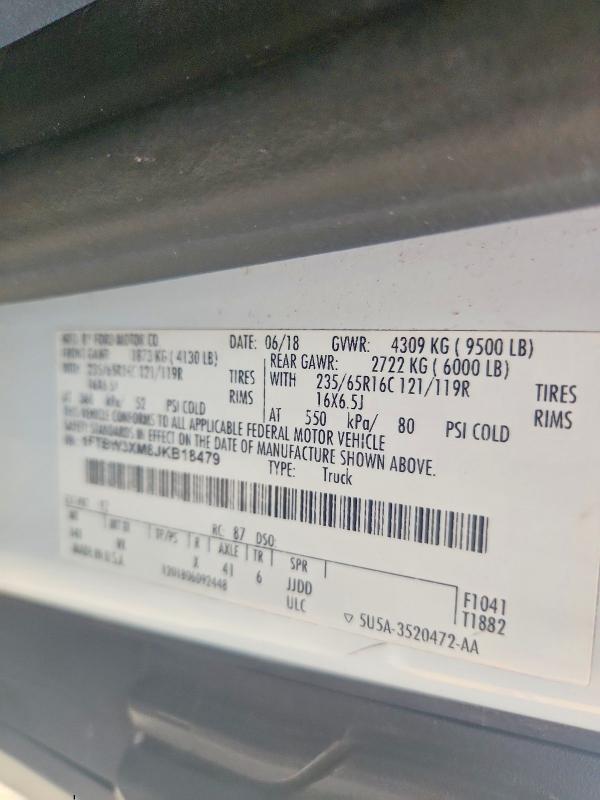 2018 Ford Transit მანქანა იყიდება აუქციონზე, vin: 1FTBW3XM8JKB18479, აუქციონის ნომერი: 64316936