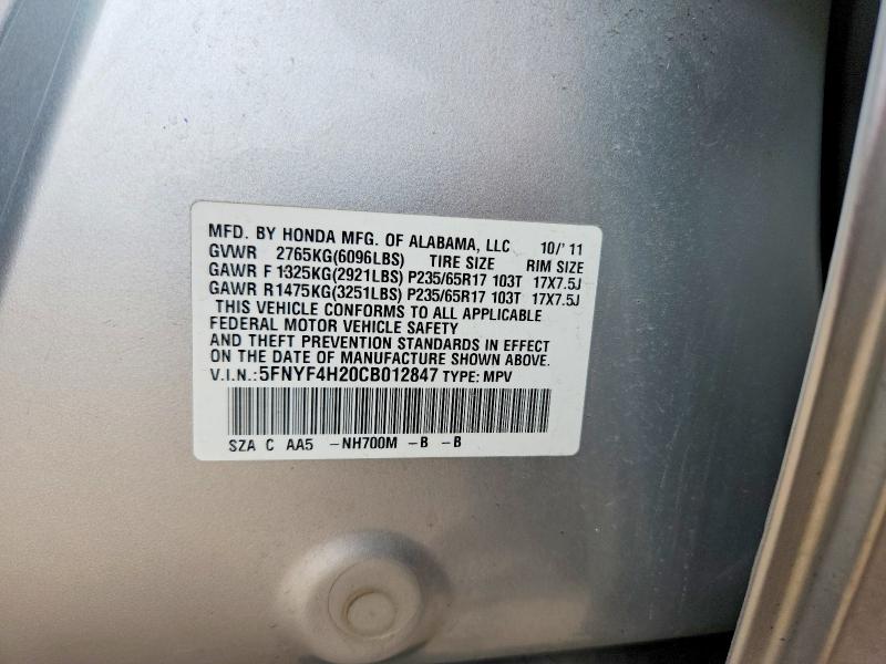 Продаж на аукціоні авто 2012 Honda Pilot, vin: 5FNYF4H20CB012847, номер лоту: 64015816