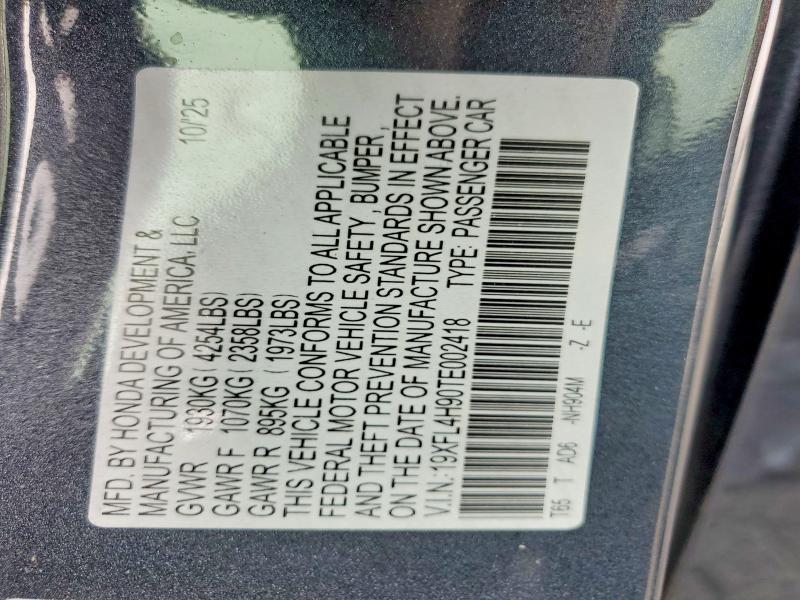 Продаж на аукціоні авто 2026 Honda Civic, vin: 19XFL4H90TE002418, номер лоту: 65191176