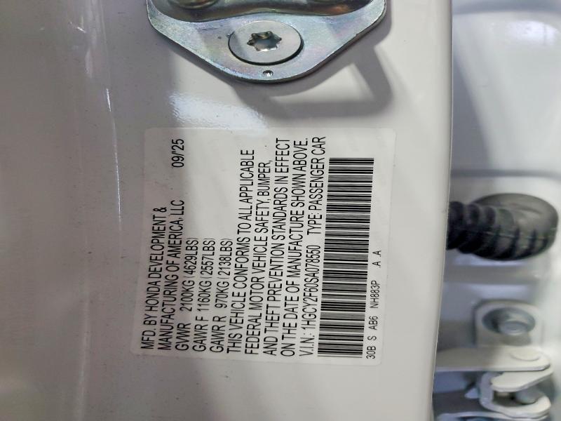 2025 Honda Accord მანქანა იყიდება აუქციონზე, vin: 1HGCY2F60SA078550, აუქციონის ნომერი: 65140516