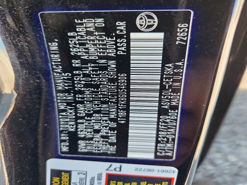 Aukcja sprzedaży 2016 Toyota Camry, vin: 4T1BF1FK8GU546906, numer aukcji: 63652306
