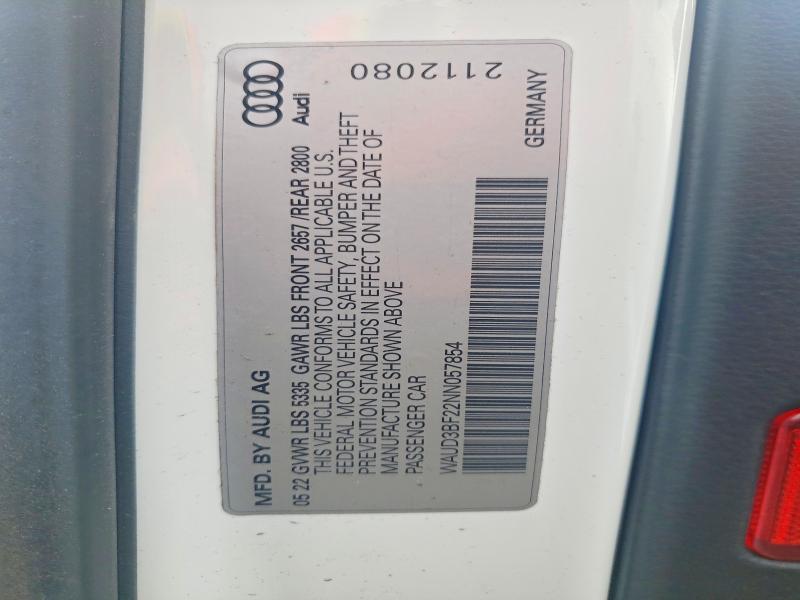 2022 Audi A6 მანქანა იყიდება აუქციონზე, vin: WAUD3BF22NN057854, აუქციონის ნომერი: 66250216