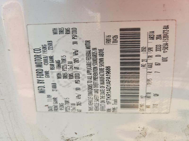 2010 Ford Ranger მანქანა იყიდება აუქციონზე, vin: 1FTKR1AD1APA19686, აუქციონის ნომერი: 64595436