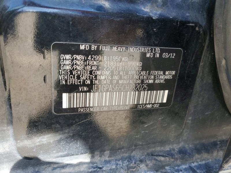 66786656 :رقم المزاد ، JF1GPAS65CH232025 vin ، 2012 Subaru Impreza مزاد بيع