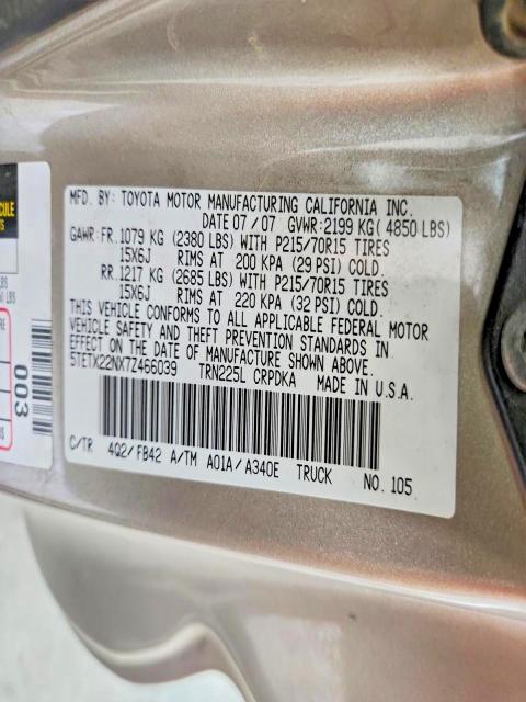 64932656 :رقم المزاد ، 5TETX22NX7Z466039 vin ، 2007 Toyota Tacoma مزاد بيع