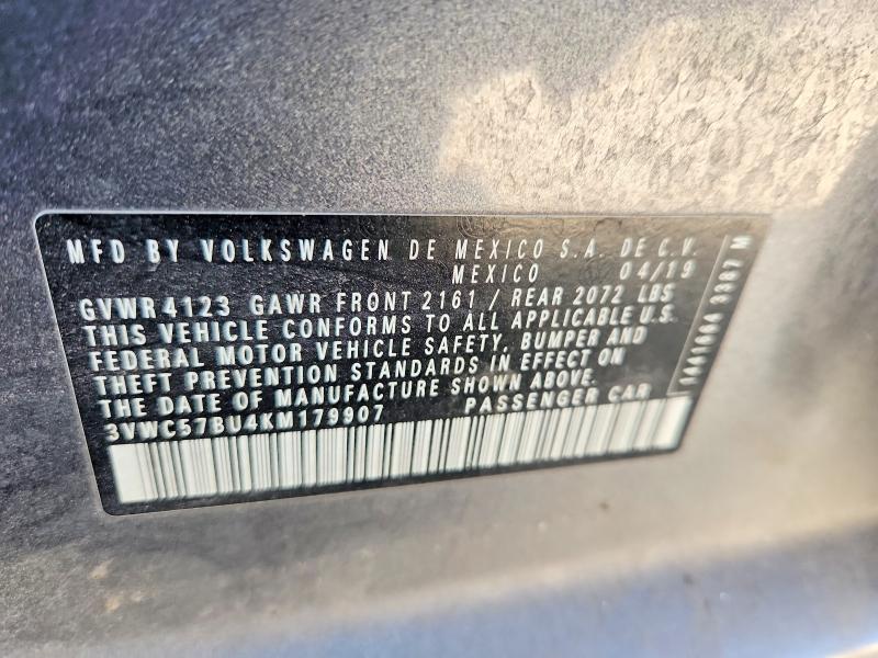2019 Volkswagen Jetta მანქანა იყიდება აუქციონზე, vin: 3VWC57BU4KM179907, აუქციონის ნომერი: 64955976