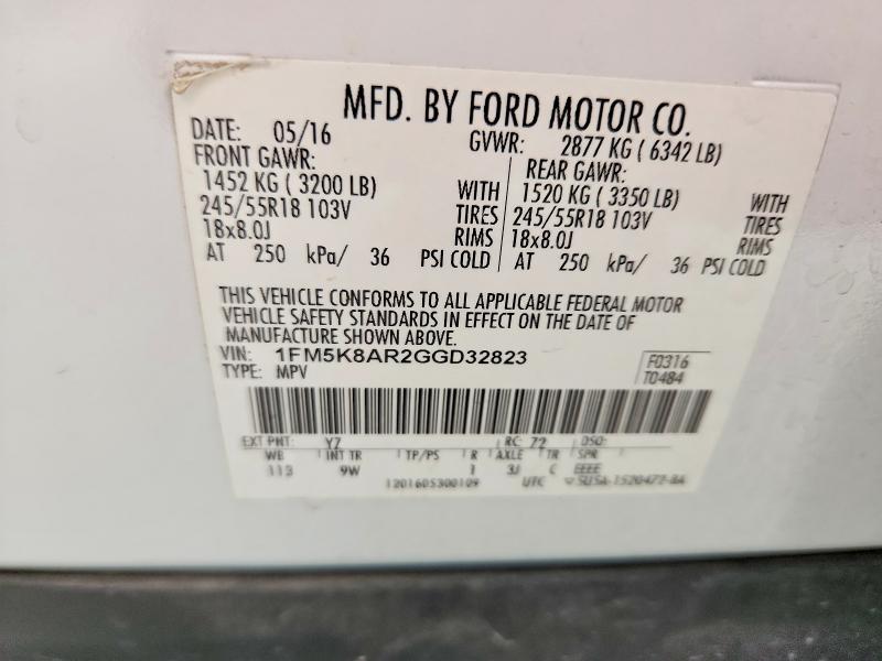 66253266 :رقم المزاد ، 1FM5K8AR2GGD32823 vin ، 2016 Ford Explorer مزاد بيع