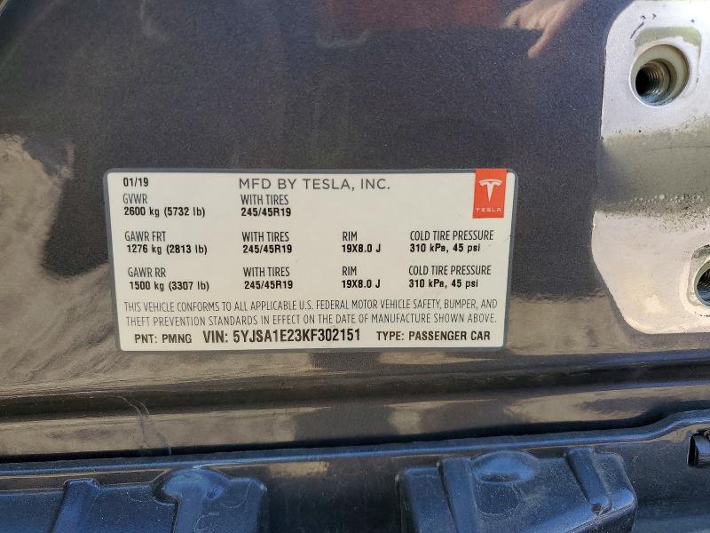 66216526 :رقم المزاد ، 5YJSA1E23KF302151 vin ، 2019 Tesla Model S مزاد بيع