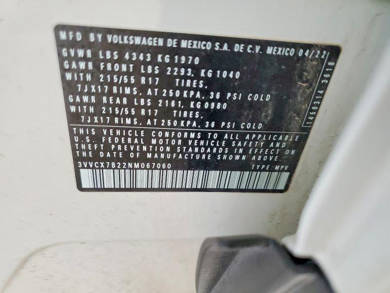 Продаж на аукціоні авто 2022 Volkswagen Taos, vin: 3VVCX7B22NM067060, номер лоту: 66502056