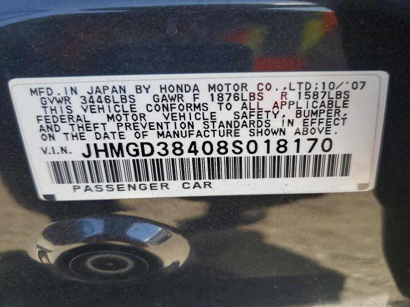 2008 Honda Fit მანქანა იყიდება აუქციონზე, vin: JHMGD38408S018170, აუქციონის ნომერი: 63573596