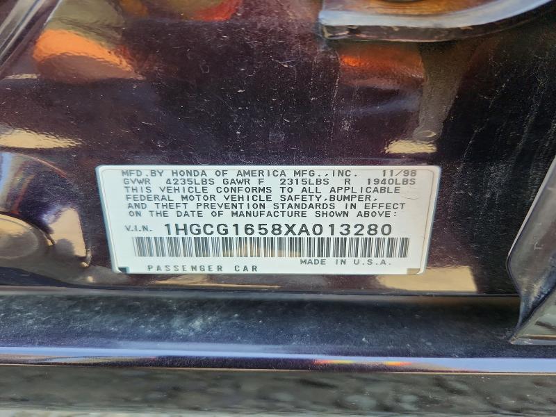 Auction sale of the 1999 Honda Accord, vin: 1HGCG1658XA013280, lot number: 65006516