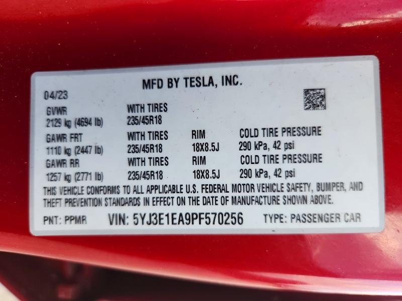 Aukcja sprzedaży 2023 Tesla Model 3, vin: 5YJ3E1EA9PF570256, numer aukcji: 64959806
