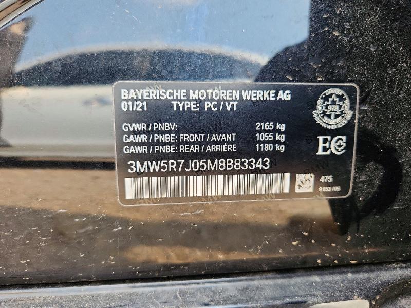 2021 Bmw 330i მანქანა იყიდება აუქციონზე, vin: 3MW5R7J05M8B83343, აუქციონის ნომერი: 60508636