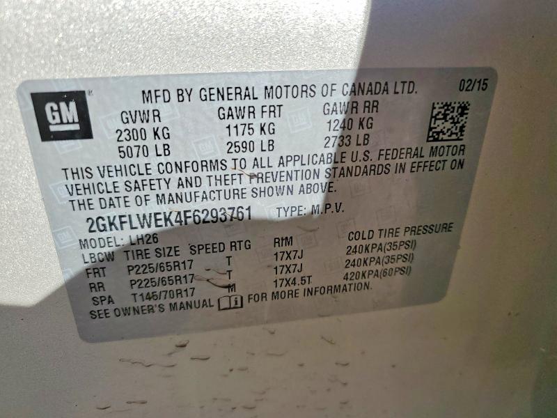 Aukcja sprzedaży 2015 Gmc Terrain, vin: 2GKFLWEK4F6293761, numer aukcji: 65520296