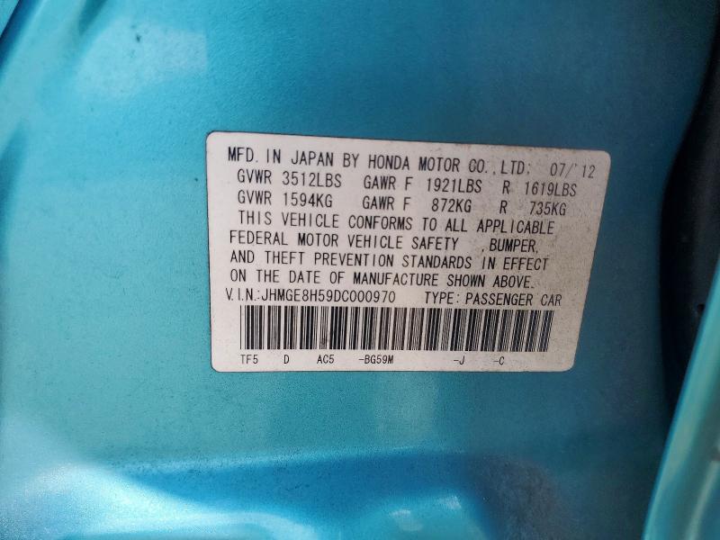 Продаж на аукціоні авто 2013 Honda Fit, vin: JHMGE8H59DC000970, номер лоту: 63845896