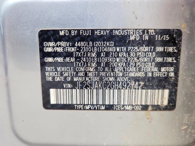 63795076 :رقم المزاد ، JF2SJAKC2GH492742 vin ، 2016 Subaru Forester مزاد بيع