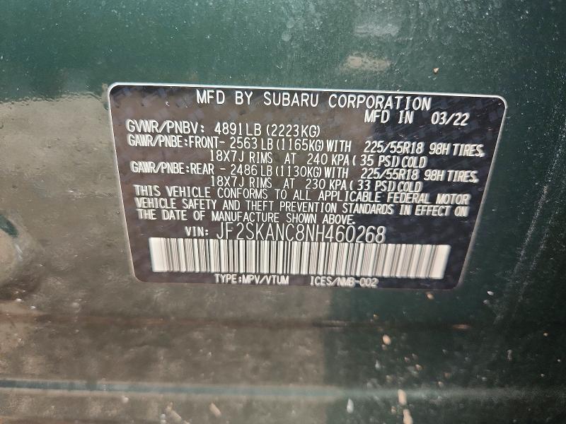 Продаж на аукціоні авто 2022 Subaru Forester, vin: JF2SKANC8NH460268, номер лоту: 63734806