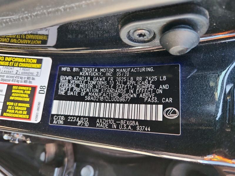 Aukcja sprzedaży 2020 Lexus Es, vin: 58AD21B12LU009677, numer aukcji: 66608376