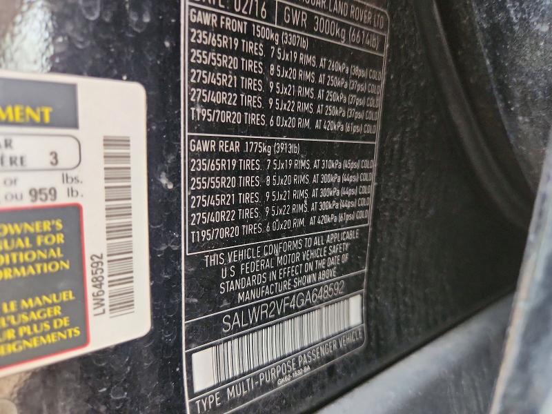 Продажа на аукционе авто 2016 Land Rover Range Rover Sport, vin: SALWR2VF4GA648592, номер лота: 65145636