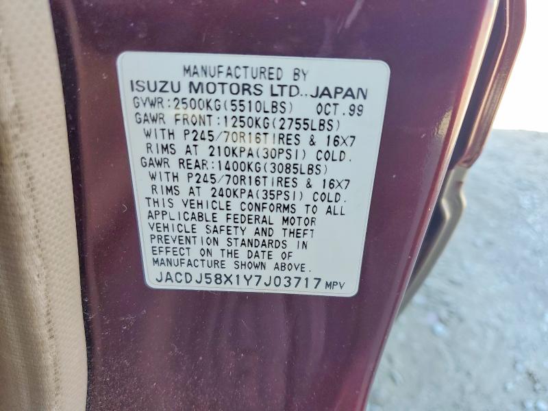 Продаж на аукціоні авто 2000 Isuzu Trooper, vin: JACDJ58X1Y7J03717, номер лоту: 63800206