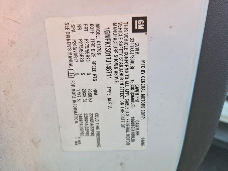 Aukcja sprzedaży 2007 Chevrolet Tahoe, vin: 1GNFK13017J148711, numer aukcji: 66605106