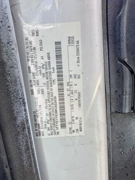 Продаж на аукціоні авто 2021 Ford Transit, vin: 1FTYE1Y83MKA02436, номер лоту: 64889456