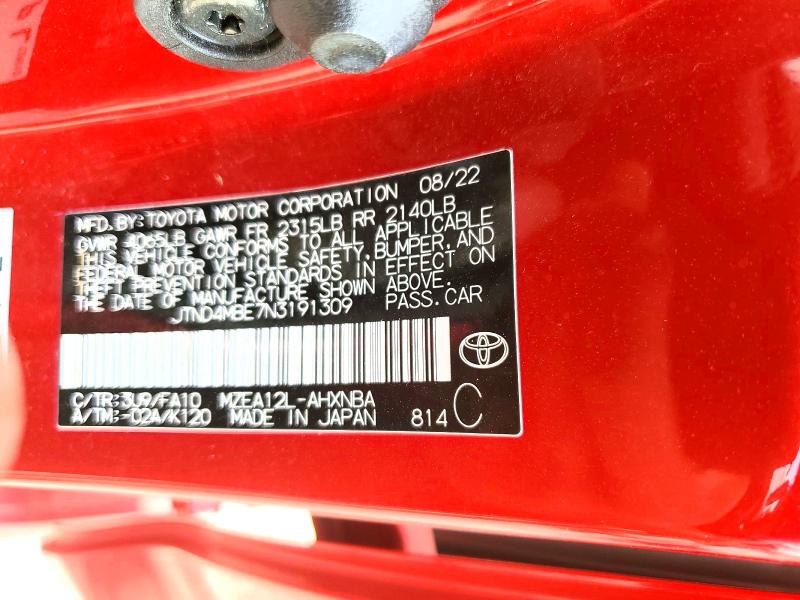 Продажа на аукционе авто 2022 Toyota Corolla Hatchback, vin: JTND4MBE7N3191309, номер лота: 67010176
