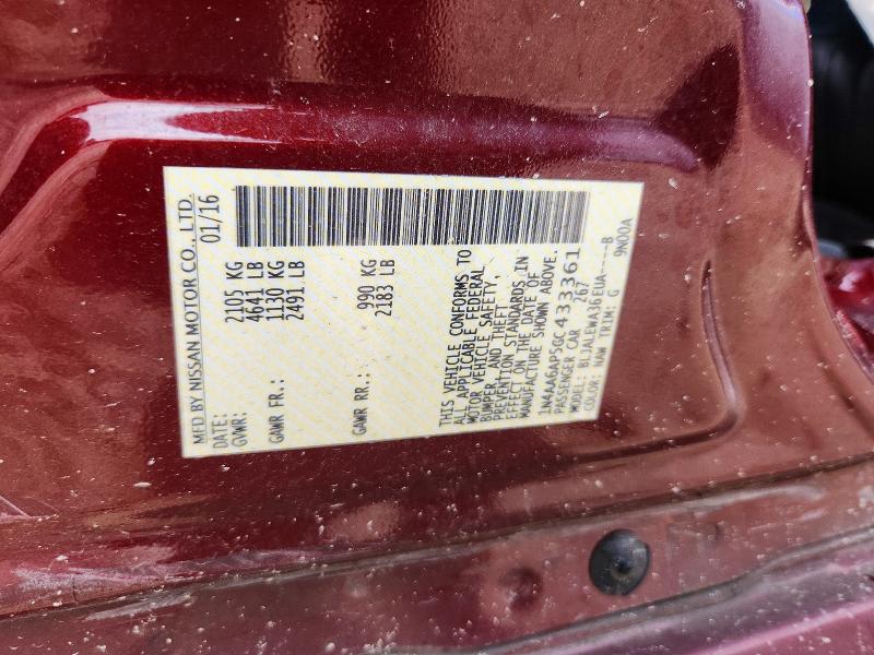 2016 Nissan Maxima მანქანა იყიდება აუქციონზე, vin: 1N4AA6AP5GC433361, აუქციონის ნომერი: 65924236