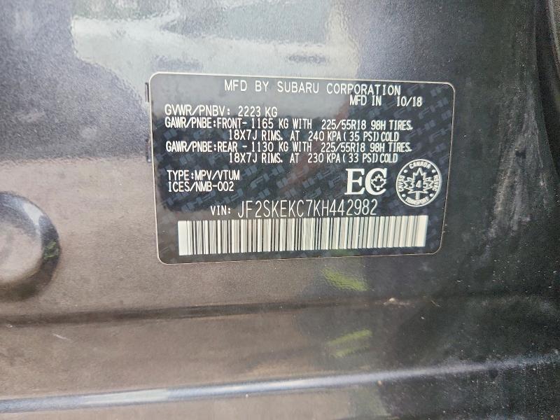 63998706 :رقم المزاد ، JF2SKEKC7KH442982 vin ، 2019 Subaru Forester مزاد بيع