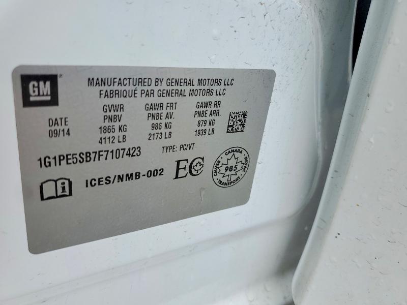 2015 Chevrolet Cruze მანქანა იყიდება აუქციონზე, vin: 1G1PE5SB7F7107423, აუქციონის ნომერი: 63307506