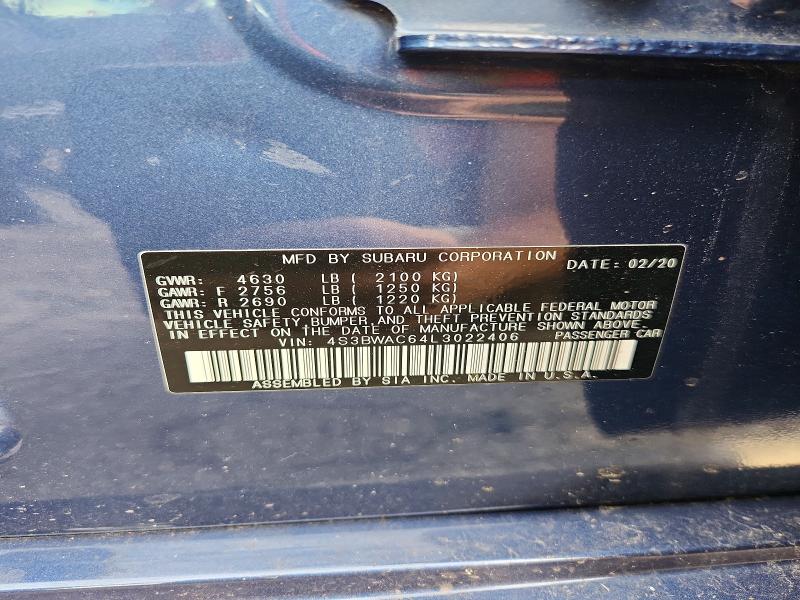 Aukcja sprzedaży 2020 Subaru Legacy, vin: 4S3BWAC64L3022406, numer aukcji: 63014526