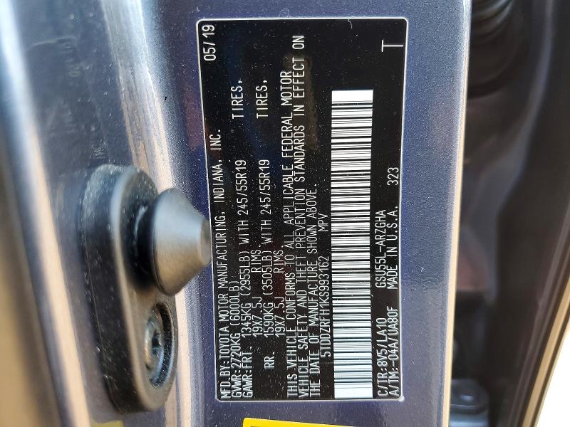 63182636 :رقم المزاد ، 5TDDZRFH1KS993162 vin ، 2019 Toyota Highlander مزاد بيع