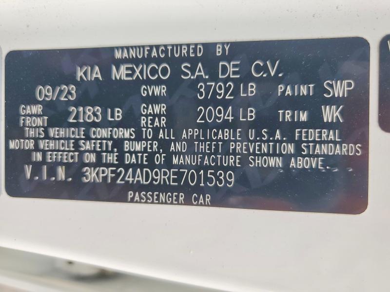 2024 Kia Forte მანქანა იყიდება აუქციონზე, vin: 3KPF24AD9RE701539, აუქციონის ნომერი: 66745106