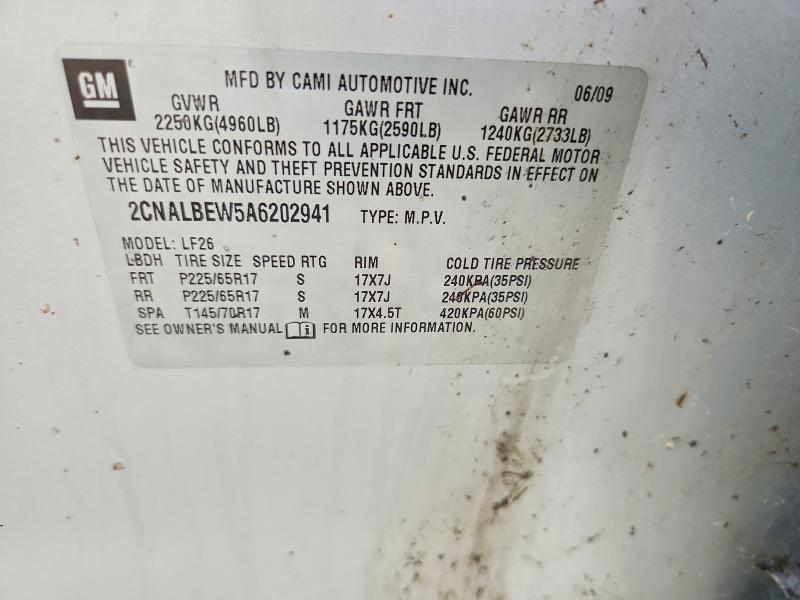 64027126 :رقم المزاد ، 2CNALBEW5A6202941 vin ، 2010 Chevrolet Equinox مزاد بيع