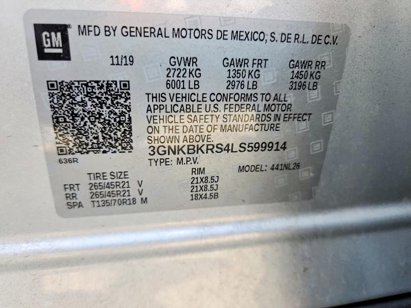 64329876 :رقم المزاد ، 3GNKBKRS4LS599914 vin ، 2020 Chevrolet Blazer مزاد بيع