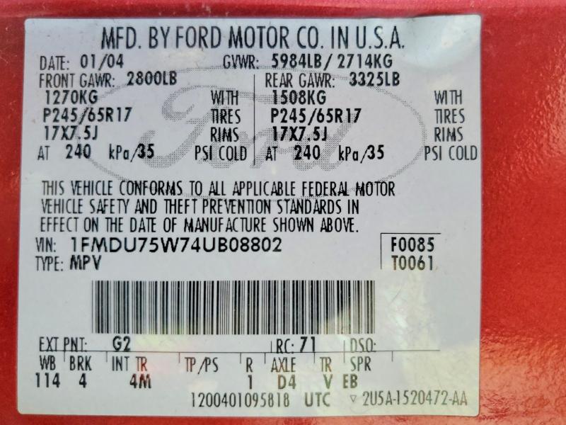 Продажа на аукционе авто 2004 Ford Explorer, vin: 1FMDU75W74UB08802, номер лота: 63554996