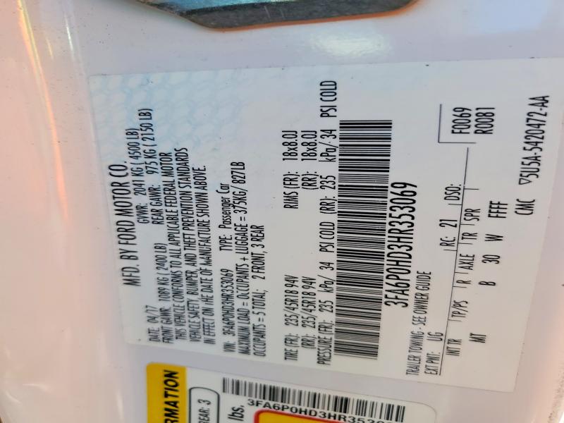 Aukcja sprzedaży 2017 Ford Fusion, vin: 3FA6P0HD3HR353069, numer aukcji: 65319266