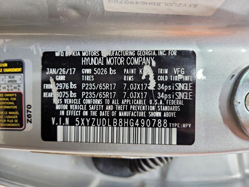 2017 Hyundai Santa Fe Sport მანქანა იყიდება აუქციონზე, vin: 5XYZUDLB8HG490788, აუქციონის ნომერი: 63819076
