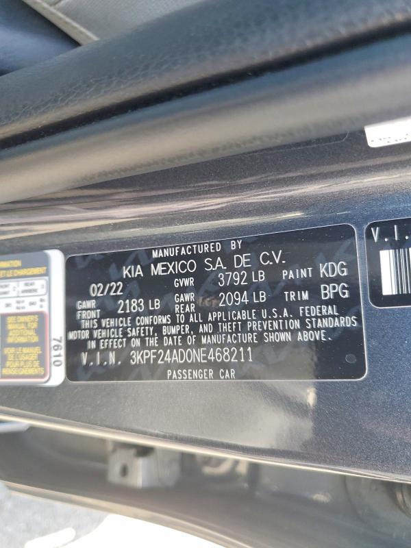 64478836 :رقم المزاد ، 3KPF24AD0NE468211 vin ، 2022 Kia Forte مزاد بيع