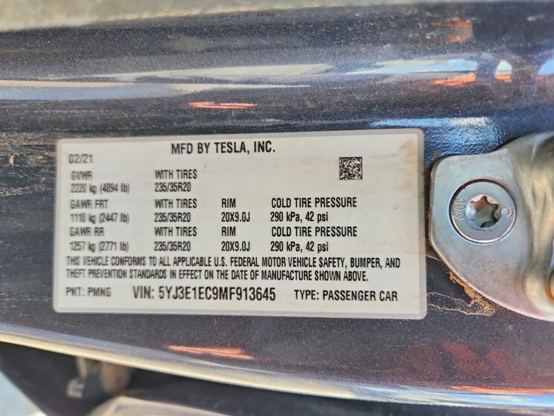 Aukcja sprzedaży 2021 Tesla Model 3, vin: 5YJ3E1EC9MF913645, numer aukcji: 64552616