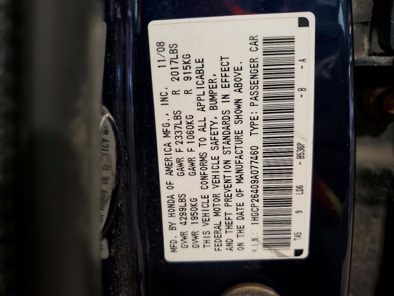 Aukcja sprzedaży 2009 Honda Accord, vin: 1HGCP26409A077460, numer aukcji: 66775606