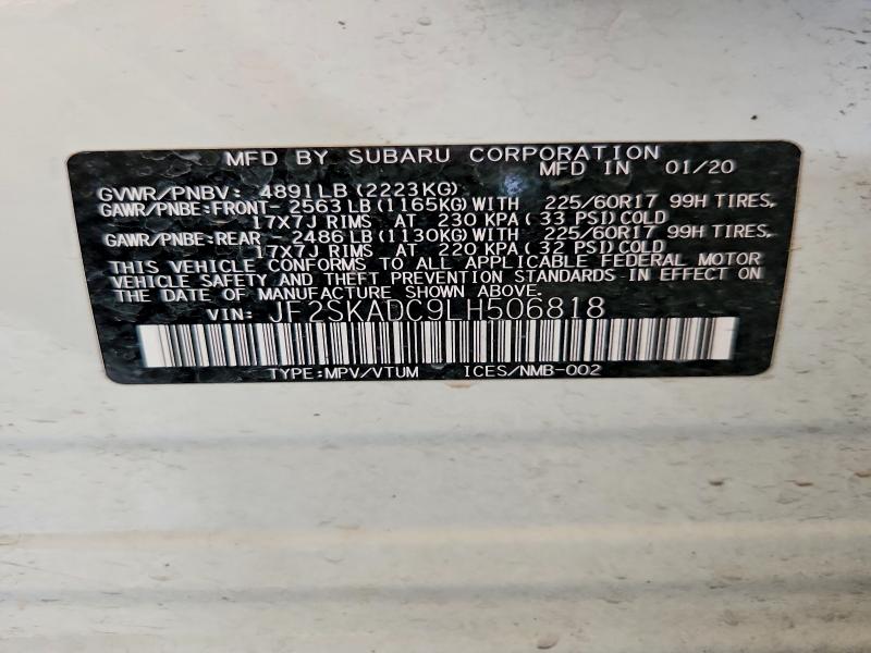 Aukcja sprzedaży 2020 Subaru Forester, vin: JF2SKADC9LH506818, numer aukcji: 65229116