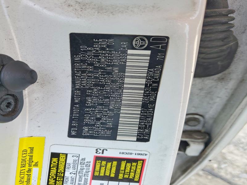 2010 Toyota Corolla მანქანა იყიდება აუქციონზე, vin: 2T1BU4EE5AC378539, აუქციონის ნომერი: 64474616