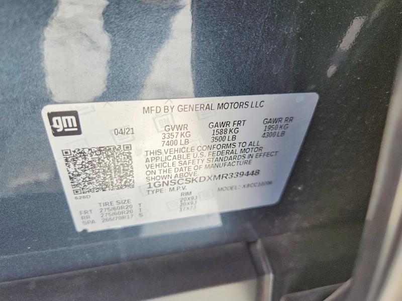 2021 Chevrolet Tahoe მანქანა იყიდება აუქციონზე, vin: 1GNSCSKDXMR339448, აუქციონის ნომერი: 65240546